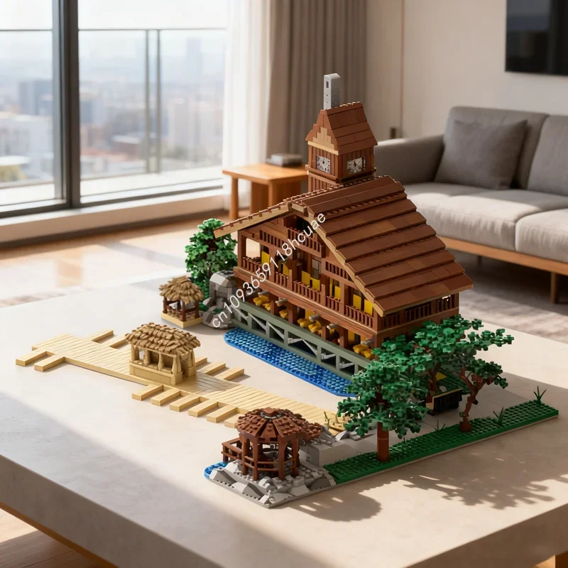 

3788 деталей MOC: Домик на реке, серия Ideas и CUUSOOed, конструктор, архитектурная модель, DIY, рождественский подарок, креативная идея, кирпичики