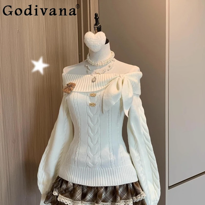 منقوشة تنورة قصيرة مجموعة للنساء الخريف الشتاء خمر نمط الحلو قبالة الكتف سترة الدانتيل المرقعة تنورة السيدات لوليتا الدعاوى #4