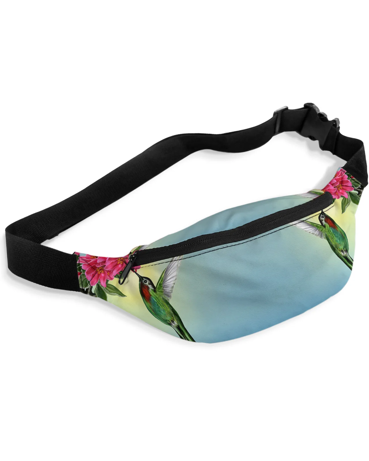 Flower Hummingbird Waist Bag Women Men Belt Bags Large Capacity Waist Pack Unisex Crossbody Chest Bag