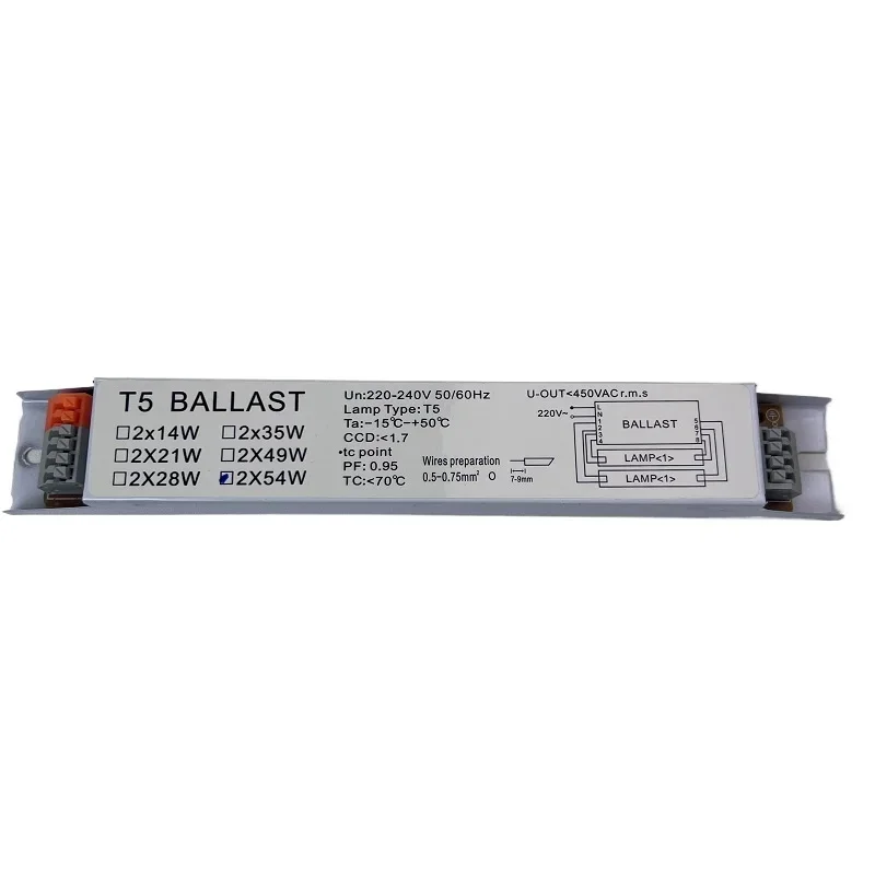 T5 Electronic Ballast 2×54W, 220‑240V 50‑60Hz, Electronic Fluorescent Lamp Ballast for T5 Fluorescent Tube