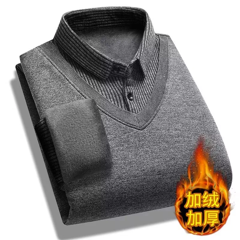 Pull en velours imprimé à rayures monochromes pour hommes, chemise Smile, optique, chaud, épais, mode masculine, automne, hiver, 2023