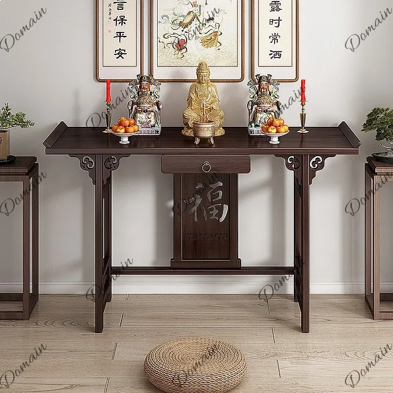 QA New Chinese Style Buddhist Shrine Altar Table for Home Worship God of Wealth Guanyin Buddha Statue Stand