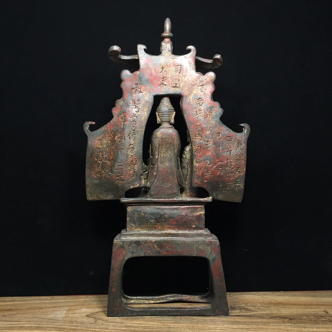 Imitating antique bronze  Pure copper Northern Wei Buddha statue Length 18cm, width 5cm, height 31.5cm, weight 1880g