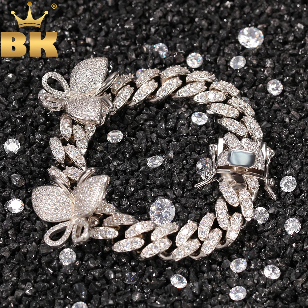 

TBTK 12mm Cuban Link Bracelet Iced Out Cubic Zirconia Butterfly Bracelets Luxury Clasp Fashion Hiphop Jewelry Dropshipping