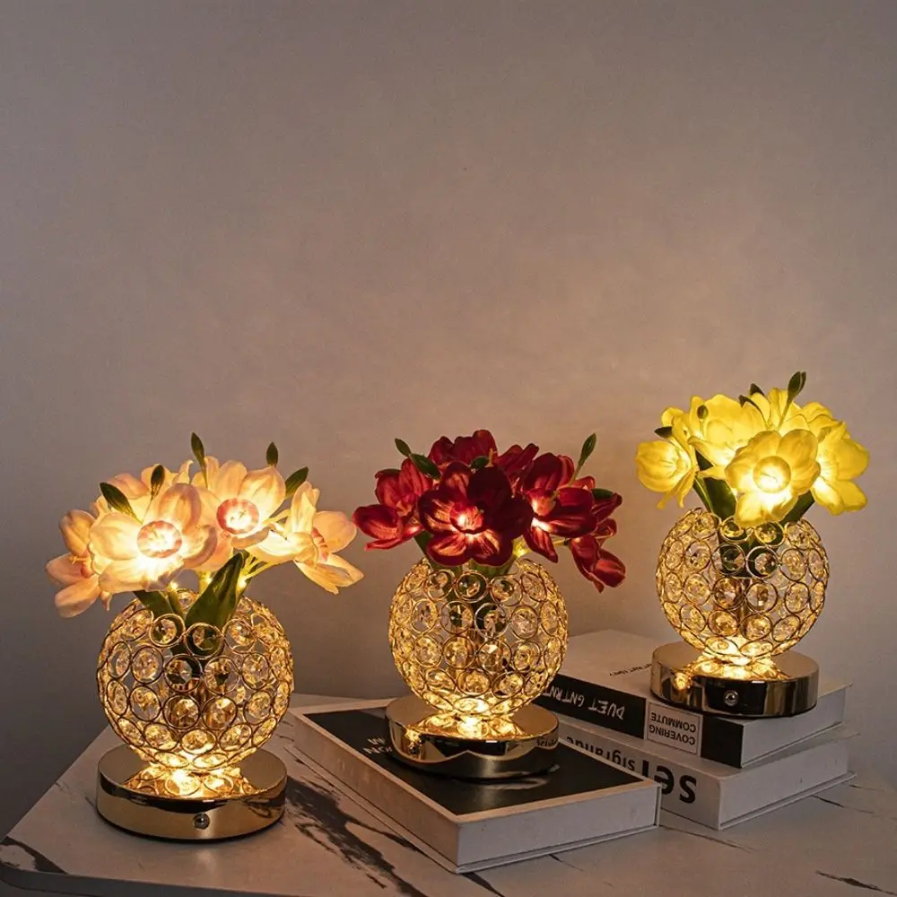 LED Flower Pot Lamp with USB Charge Pineapple Ornament Simulation Flower Nightlight Home Decoration Gift Bedside Night Light