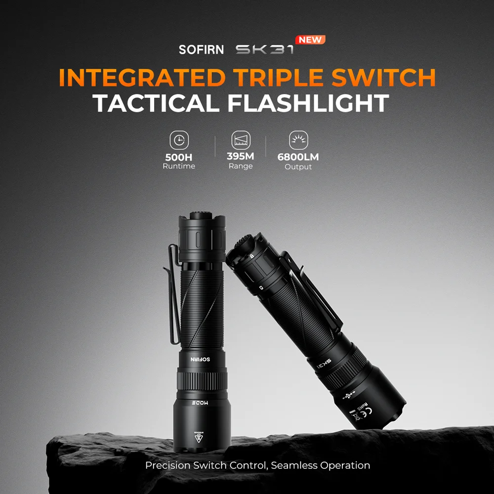 torcia-tattica-ricaricabile-sofirn-sk31-6800-lumen-usb-c-triplo-interruttore-395m-ipx8-impermeabile-led-per-campeggio-caccia-all'aperto
