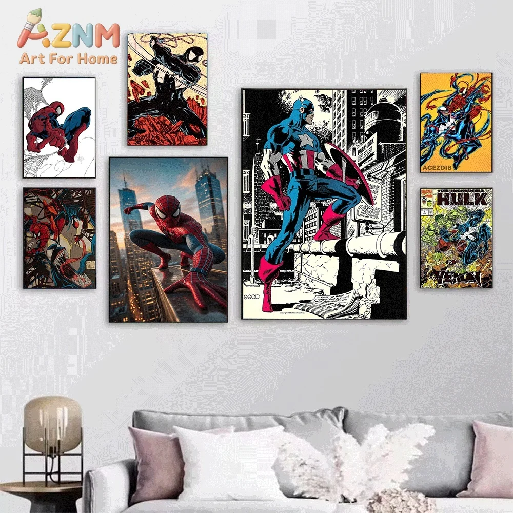 Vintage Spider‑Man Venom Comic Art Canvas Wall Art Print Poster Unframed Canvas Painting Home Living Room Bedroom Wall Decor G