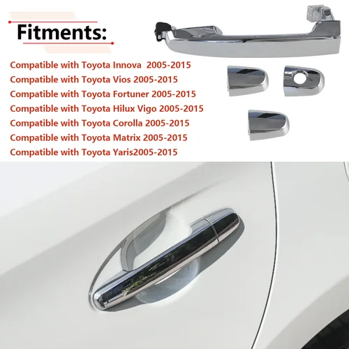 Imagen 2 del producto Manija de puerta Exterior cromada para Toyota Camry Innova Vios Fortuner Hilux Vigo Corolla Matrix Yaris 2005-2015