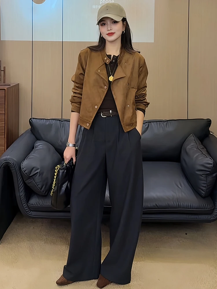 

Unique Early Autumn Long Sve ort Jaet Women's Faion Retro Sle Loose Fit Top Buttoned Pure Color No Hat Daily Wear