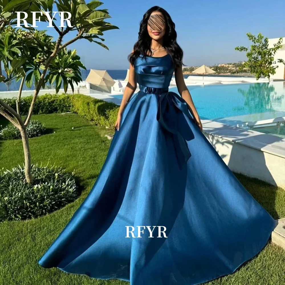 RFYR Vestido de noche de línea A con pliegues Vestido de fiesta Vestido de princesa con cuello Sccop para mujer chter Personalizado