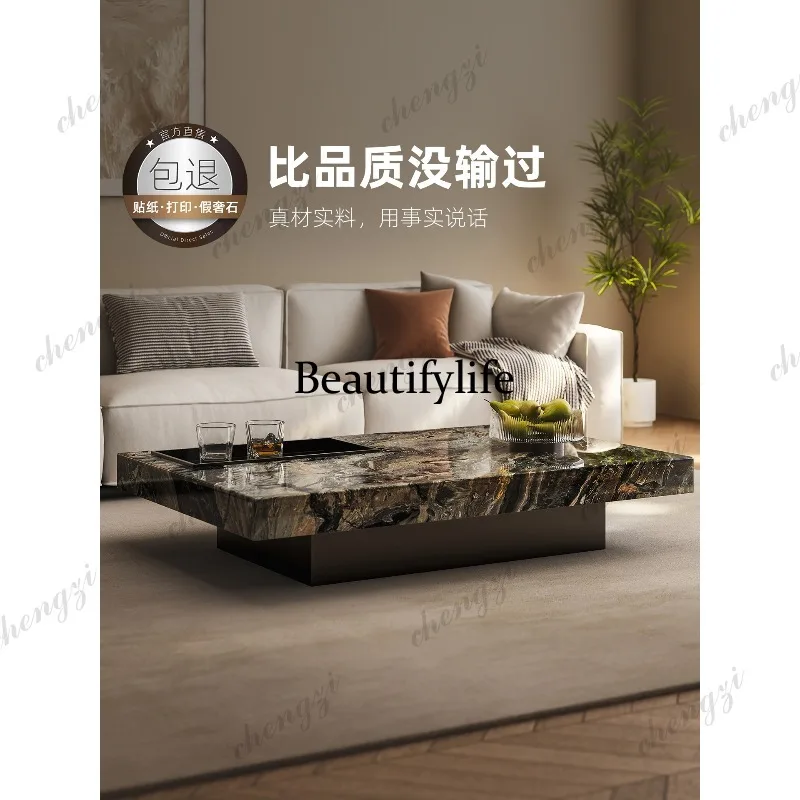 Italian imported luxury stone coffee table living room high-end marble Venetian brown tea table