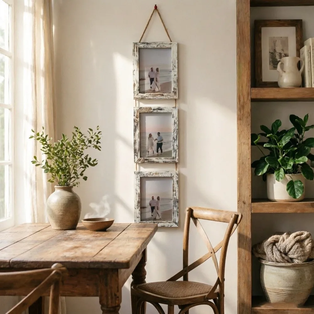 6-Inch Hanging Picture Frame Rustic Style Linked Photo Holder Wall Art Picture Frame Retro Multi