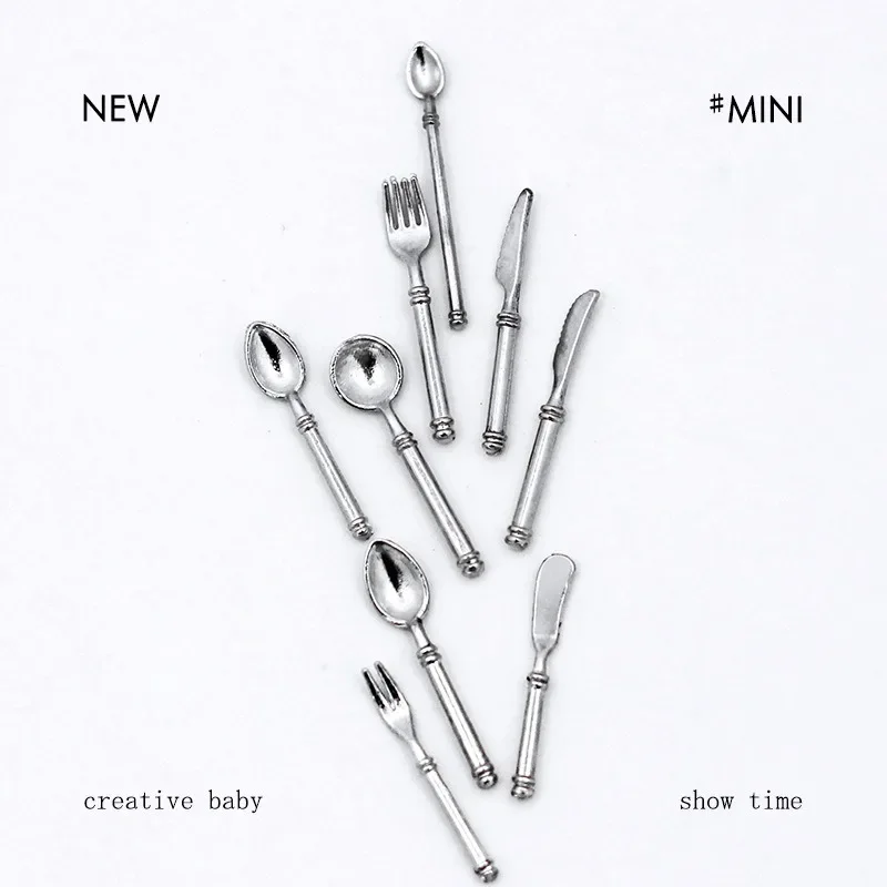 Doll House Mini Western Tableware, Small Knives Forks Spoons Model, Embellishments for Miniature Food Scene Crafts