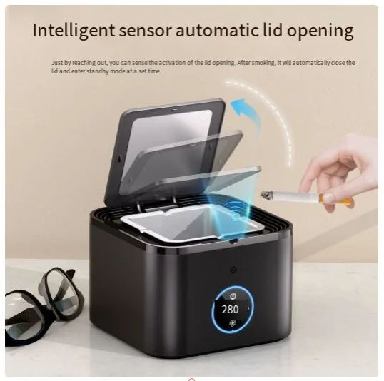 Smart Ashtray Creative Air Purifier with Lid Anti Ash Flying Smoke Odor Remover Home Office Desktop Luxury Decor Gift