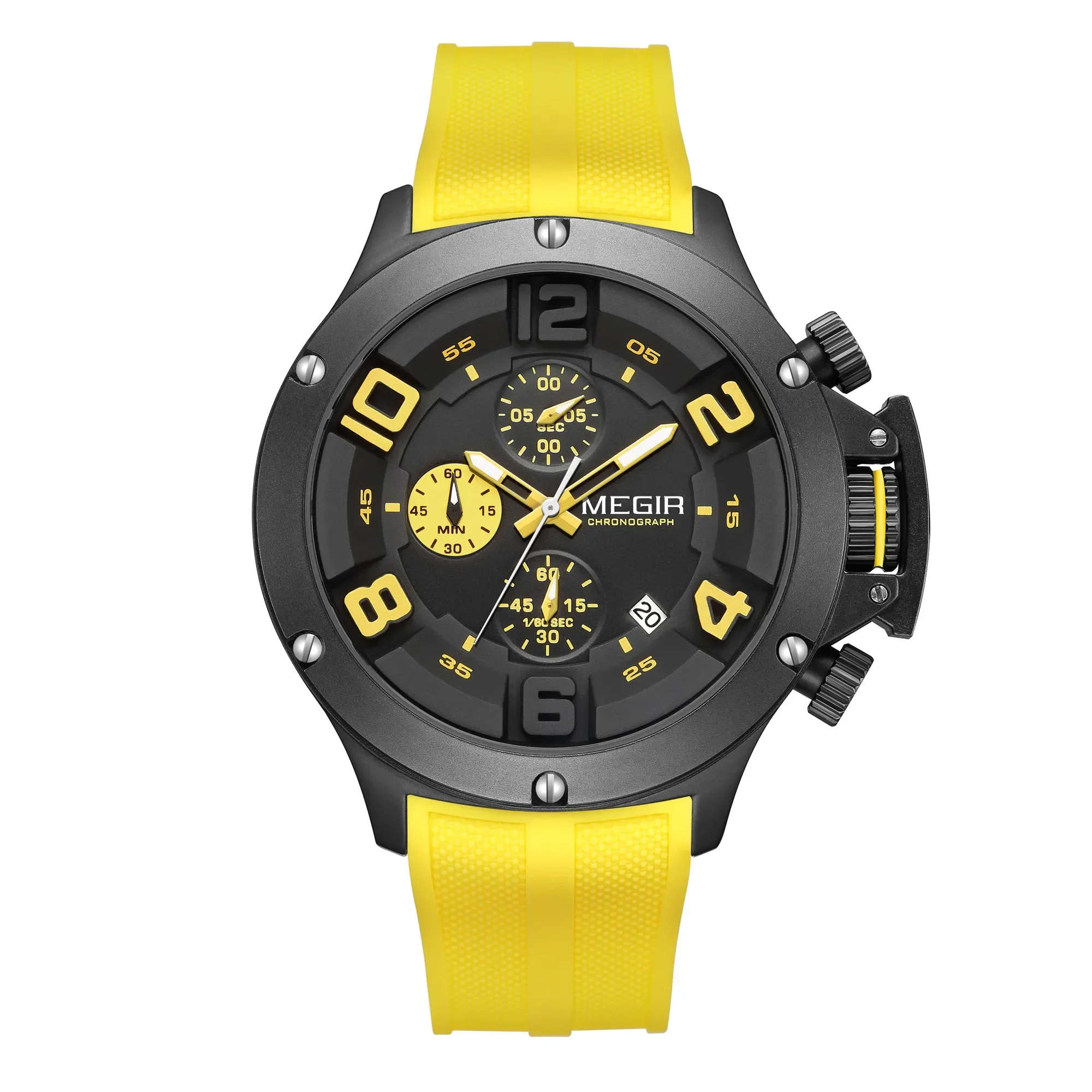 MEGIR Relogio Masculino Luxury Quartz Watch For Men Yellow Silicone Strap Military Sport WristWatch Chronograph Auto Date