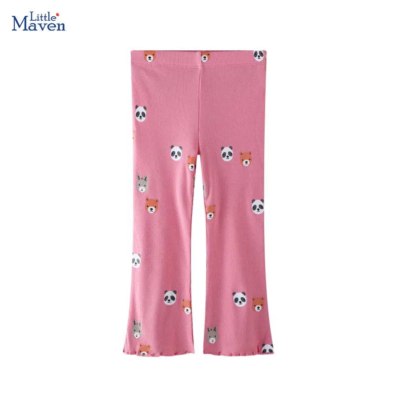 

Детская одежда Little maven для маленьких девочек, осень-весна 2021, леггинсы с рисунком медведя и панды, хлопковые брюки для детей 2–7 лет
