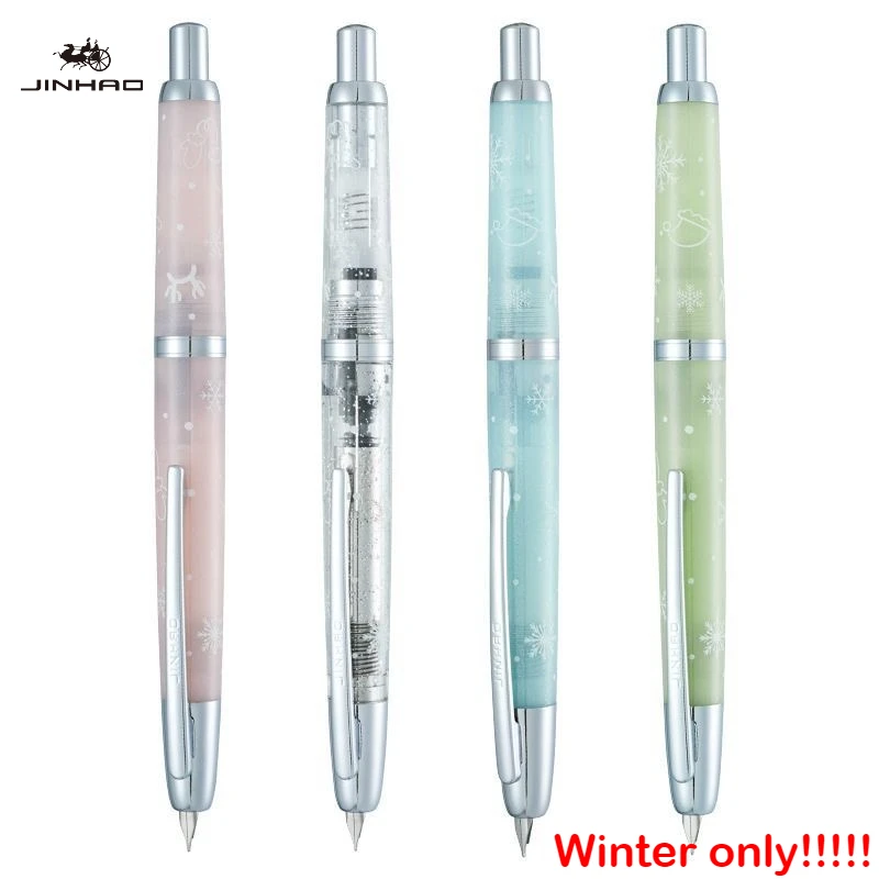 

New JINHAO 20 Press Fountain Pen Retractable EF F Nib Transparent Black Writing Ink Pen with Converter School Office Supplies