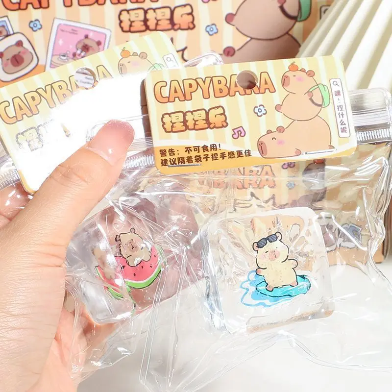 

Kawaii Capybara Ice Cube Mini Squishy Toy Anti Stress Relief Child Soft Toy Keychain Squeeze Sensory Toys Keyring for Children