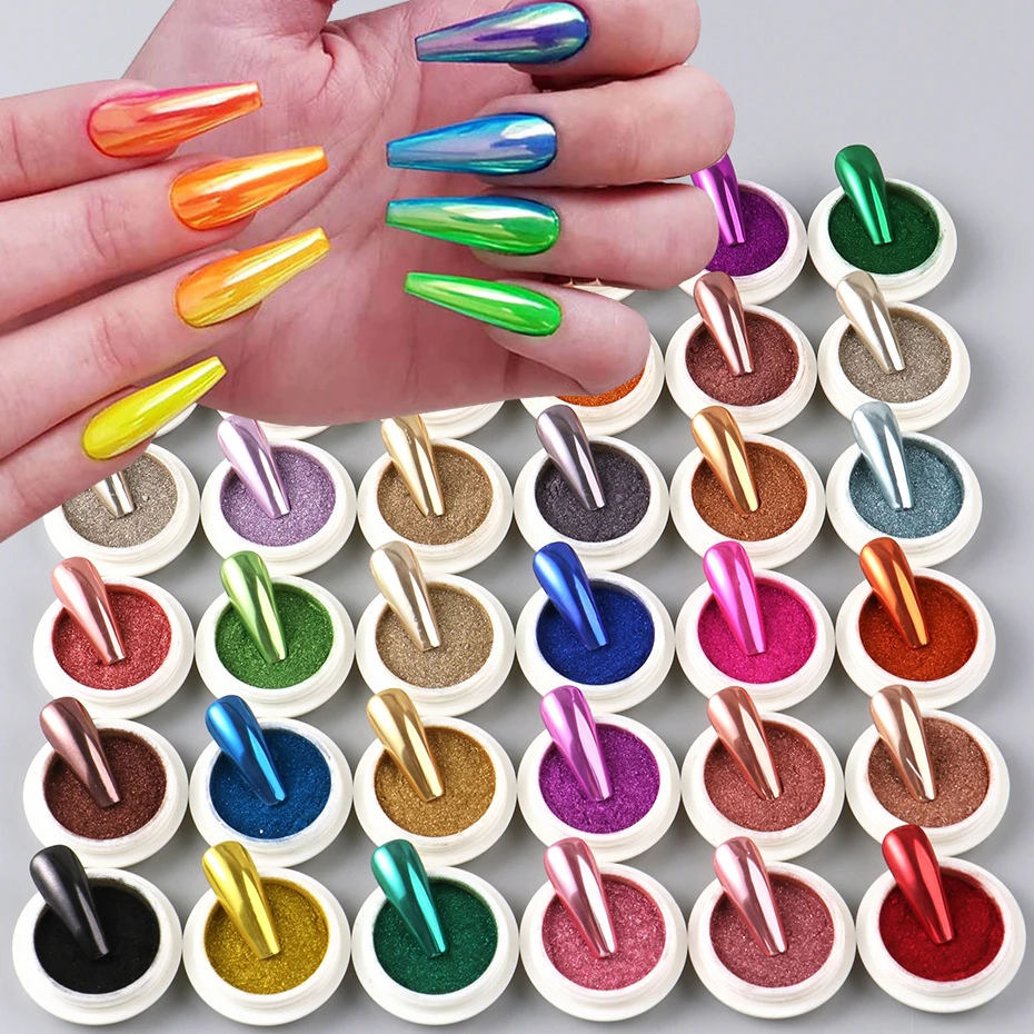 ผงโครเมียมสำหรับตกแต่งเล็บ 36 ชิ้น สีทอง เงิน โรสโกลด์ ผงเมทัลลิกแบบกระจก สำหรับตกแต่งเล็บ กลิตเตอร์ ผงขัดเงา ทำเล็บ
