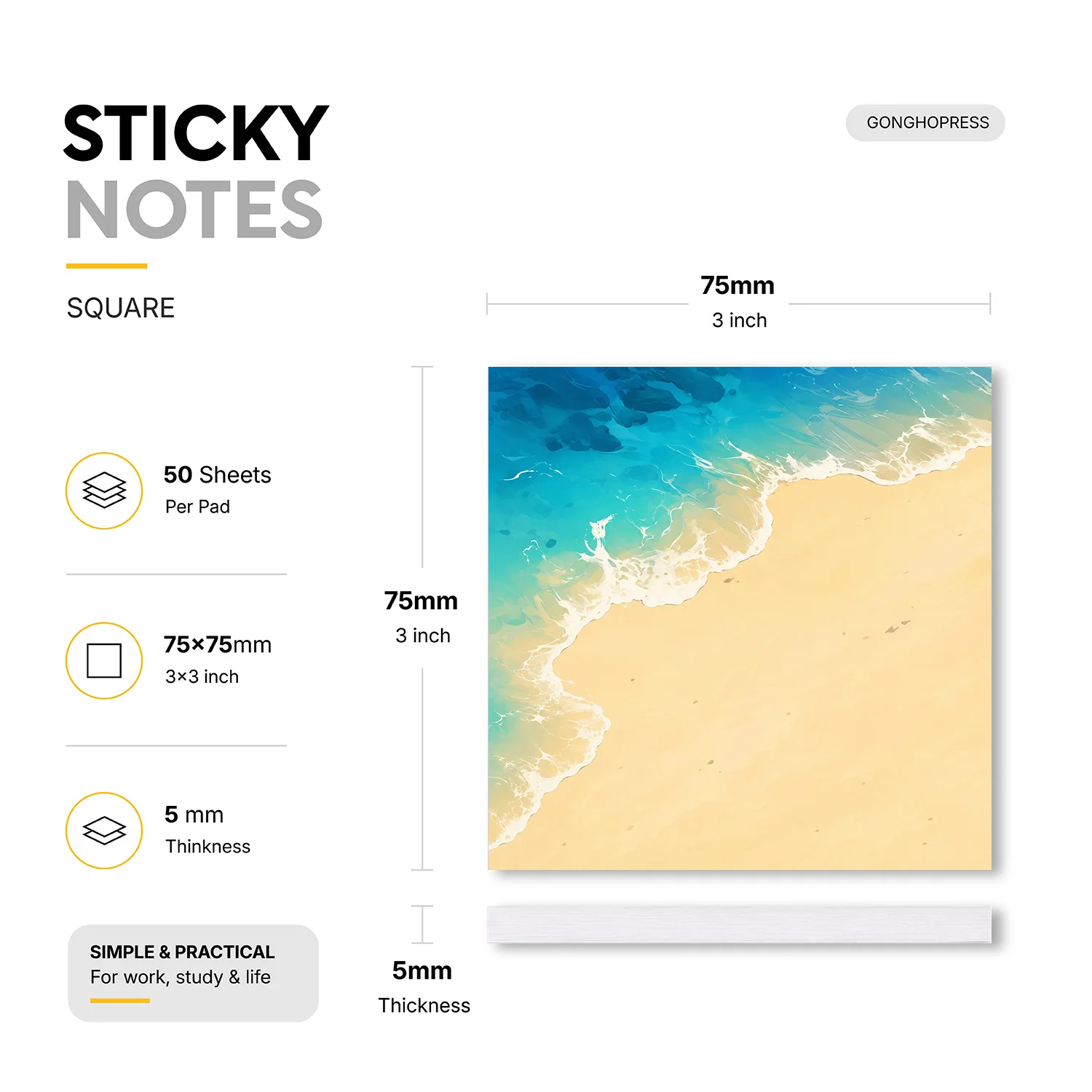 2pcs Beach Ocean Wave Sticky Notes Set, Summer Tropical Aesthetic Self Stick Memo Pads, 100 Sheets Total, Sea Shore Notepads