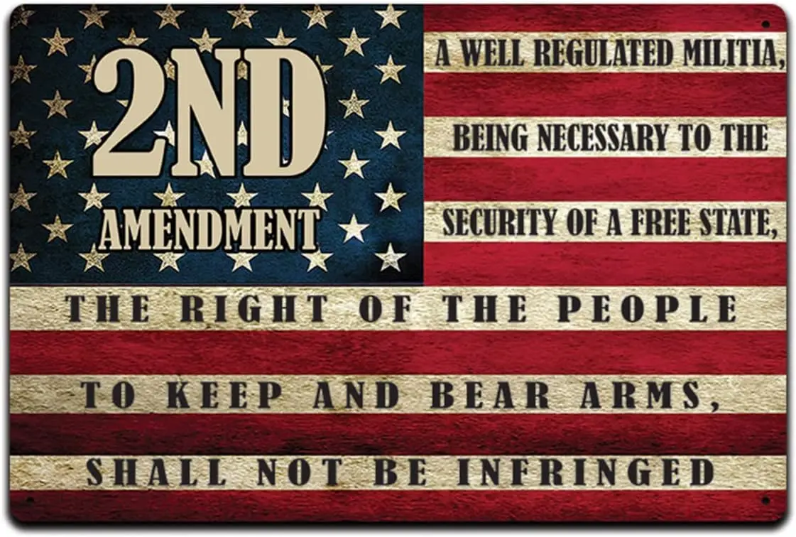 JP's Parcels Tin Signs Man Cave Decor - Metal Sign 12 x 8 in. 2nd Amendment Quote American Flag The Right of The People to  sign