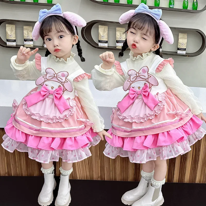 

Girls Sanrios Anime Kawaii My Melody Dress Lolita New Strap Dress Spring and Autumn Fashionable Cute Sweet Princess Dress Gift