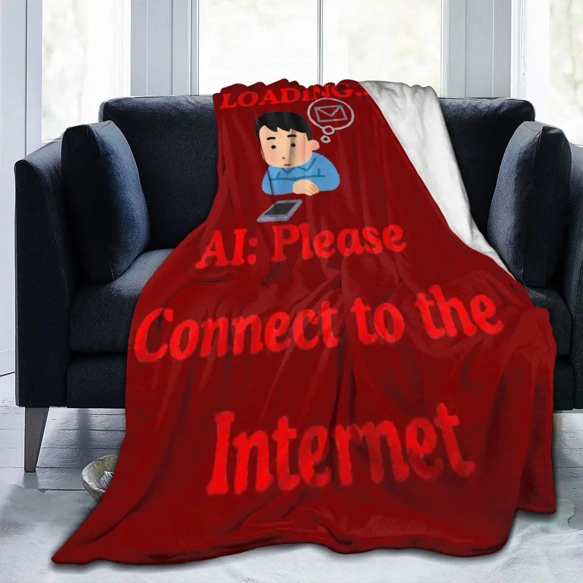 

Throw Blanket Funny AI Will She Kiss Me Micro Fleece Blanket Four Sizes Cute Portable For Living Room AntiPilling Blanket