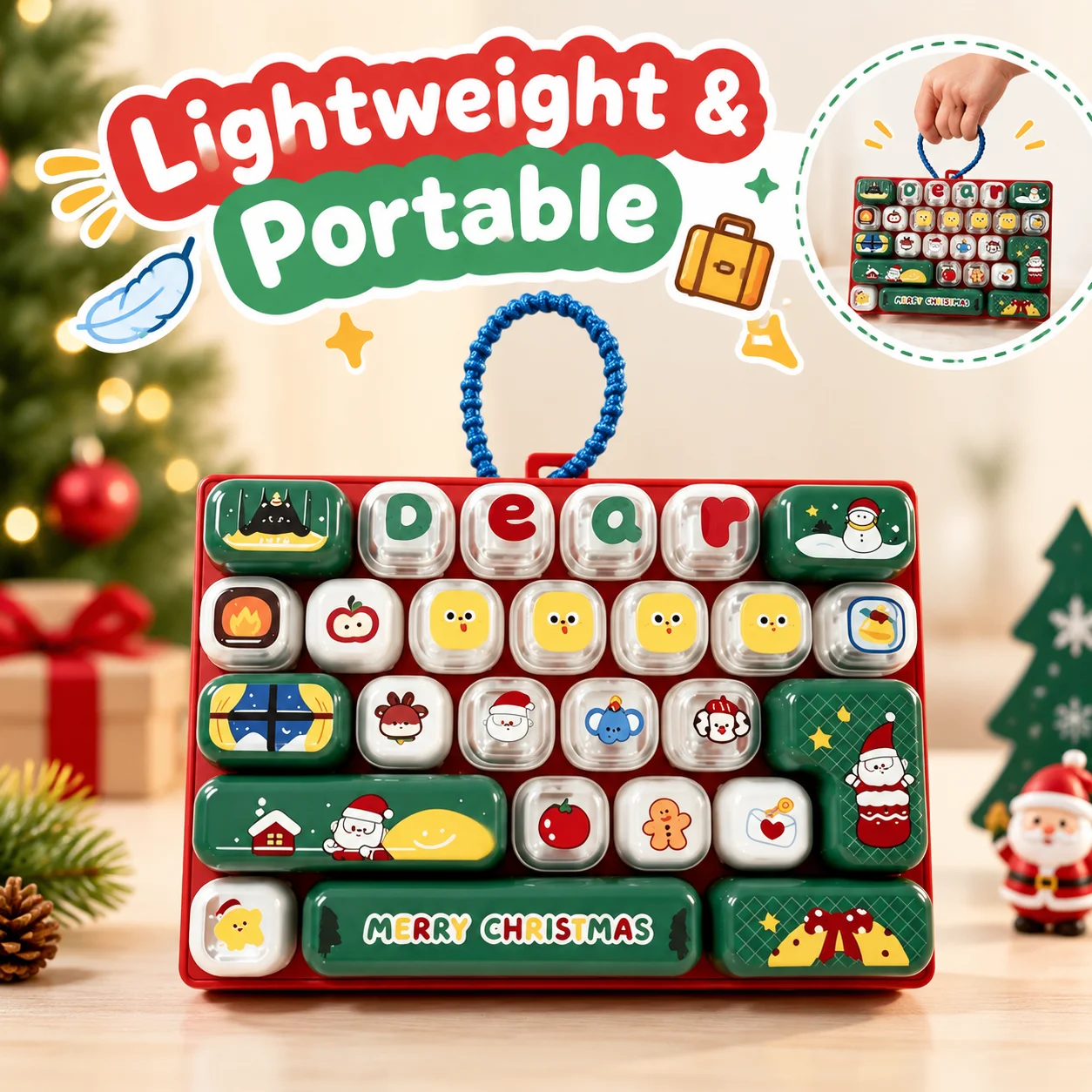 Christmas 26-key Caps Clicker Funny Anti-stress Keyboard Keychains Decompression Fidget Clicker Button Bag Charm Christmas