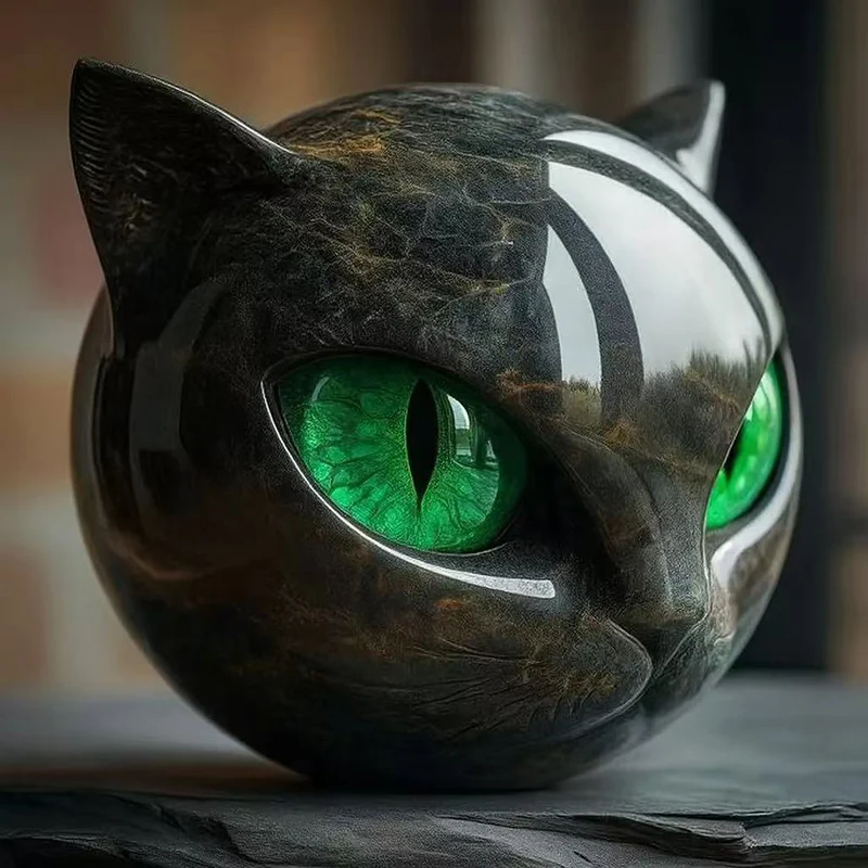 Evil Cat Head Figurine 3D Craft Ornament Festive Home Decor Statue Resin Living Room Bedroom Tabletop Black Cat Stone Sculpture