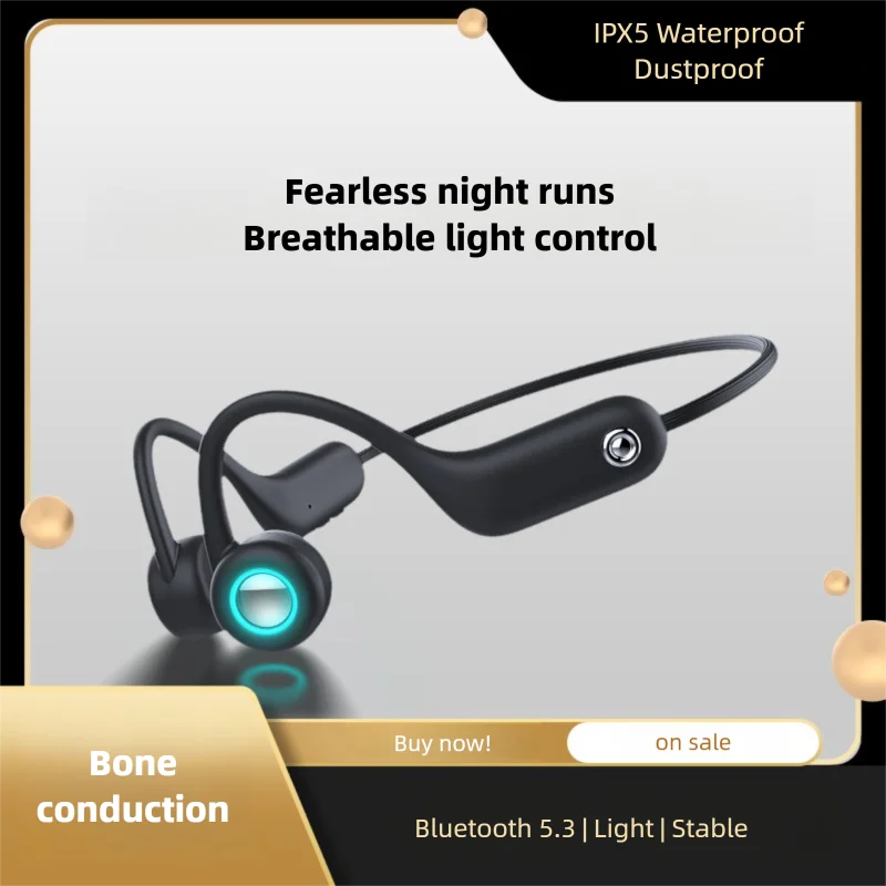 سماعات توصيل عظمية حقيقية IPX5 مقاومة للماء تعمل بالبلوتوث سماعات لاسلكية سماعة رأس رياضية خفيفة للجري الليلي #2