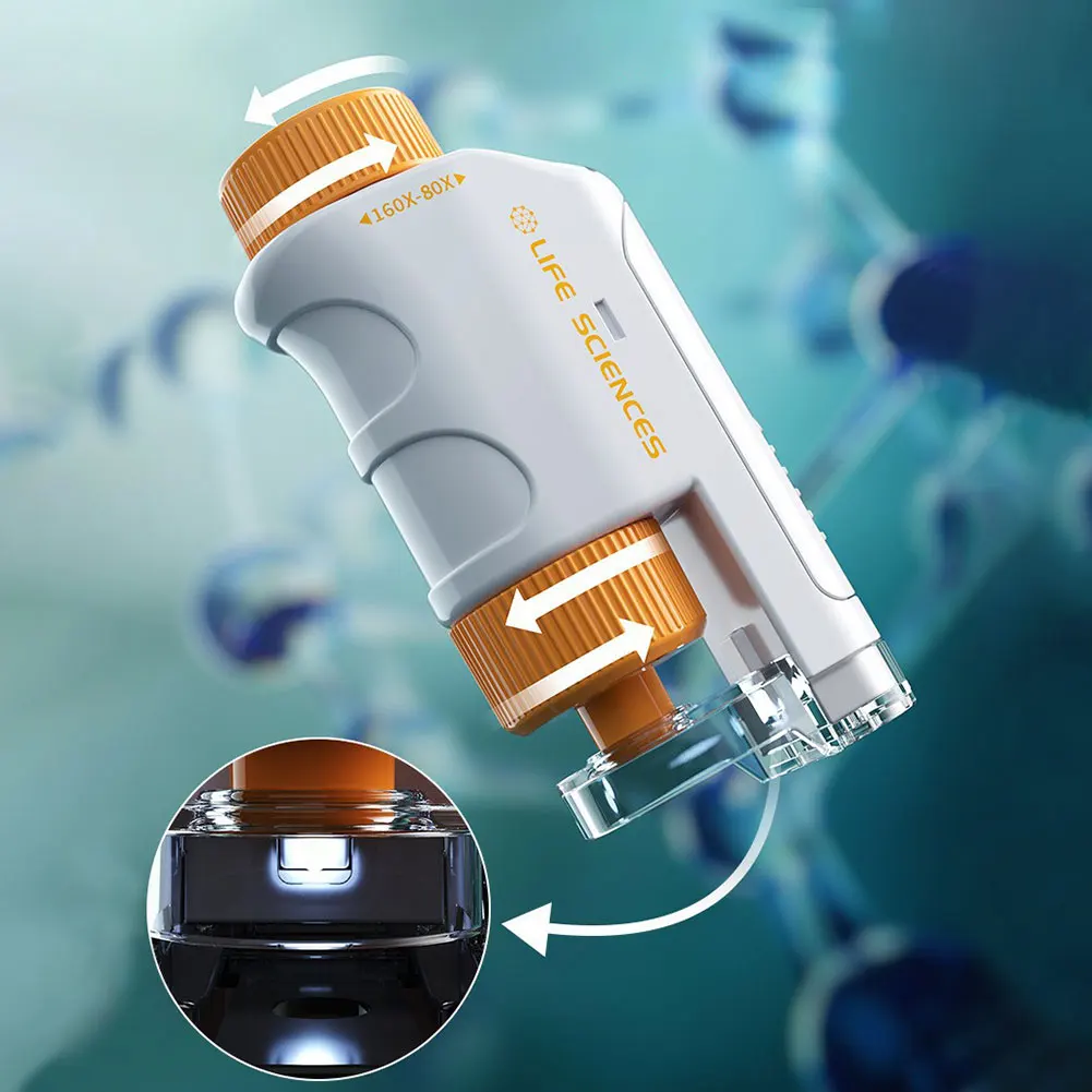 60-120X طقم مجهر محمول صبي فتاة استكشاف هدية مجهر الجيب مختبرات صغيرة للتجربة العلمية للتجربة