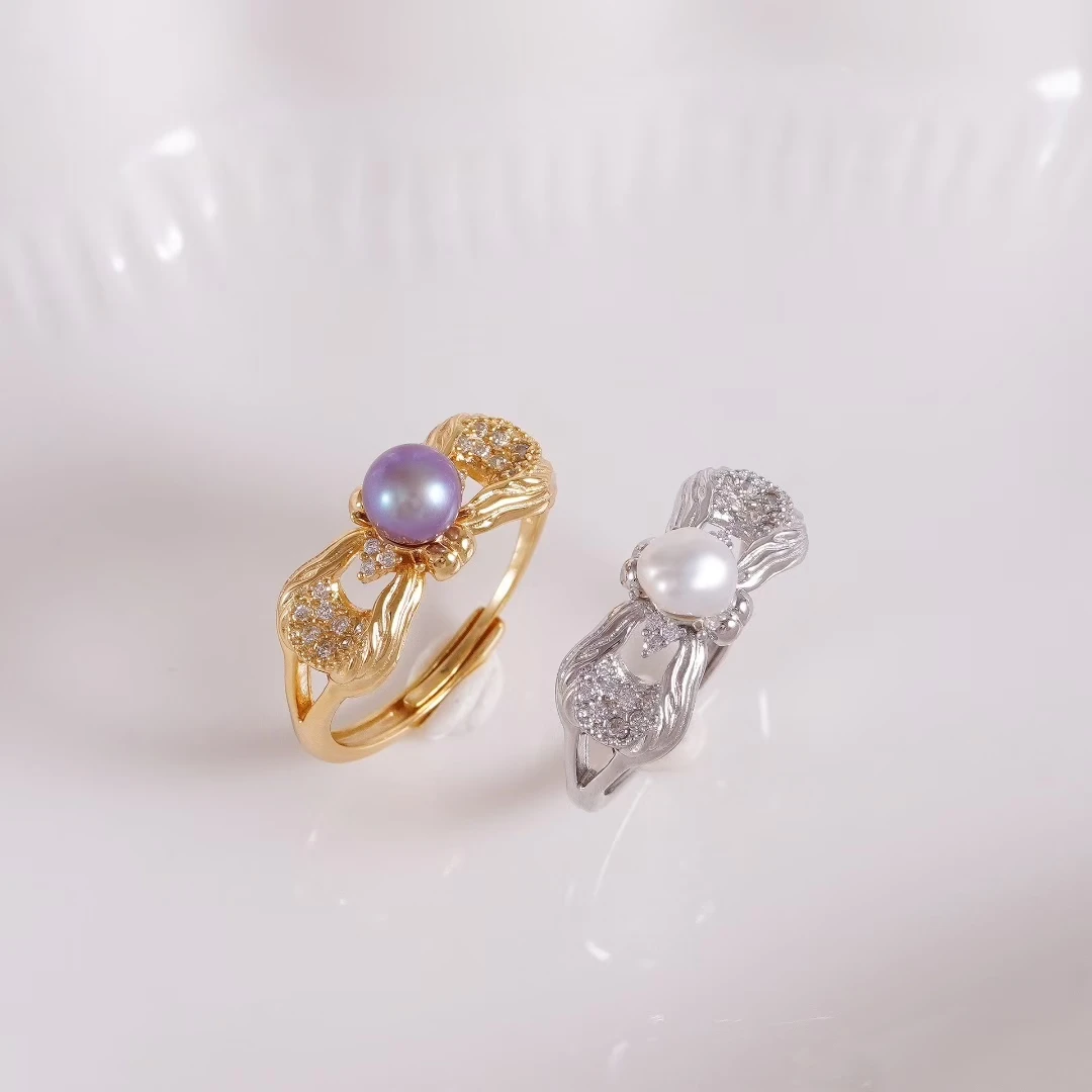 

S925 Sterling Silver Adjustable Finger Ring Mountings Base Setting Findings Jewelry Components for 5-6mm Pearls 3pcs/lot