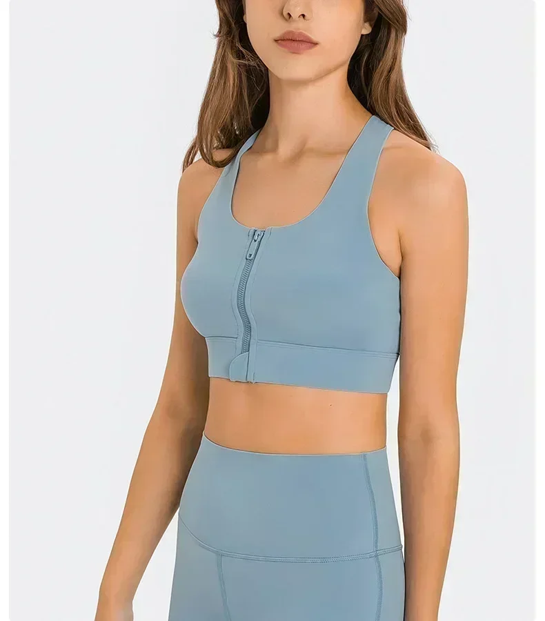 Lemon Yoga Sports Bras Tops for Women Front Zipper High Support Plain Naked Feel Back Racerback Push Up Bra Gym Workout Crop Top