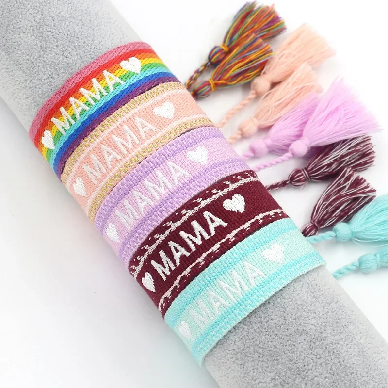 

Bohemia Embroidery Letters Woven Tassel Bracelet For Women Handmade Adjustable Rope Braided Bracelet Retro Fashion Jewelry Gift