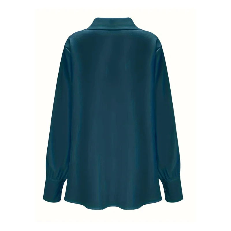 FX-Women's Elegant Satin Silk Blouse Cowl Neck Ruched Front Draped Long Sleeve Work Office Shirt Top
