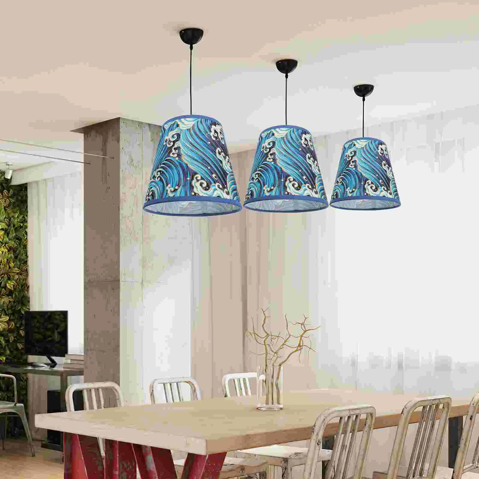 Paralume in tessuto Paralume con motivo a onde marine Paralume decorativo per lampada da scrivania (E27)