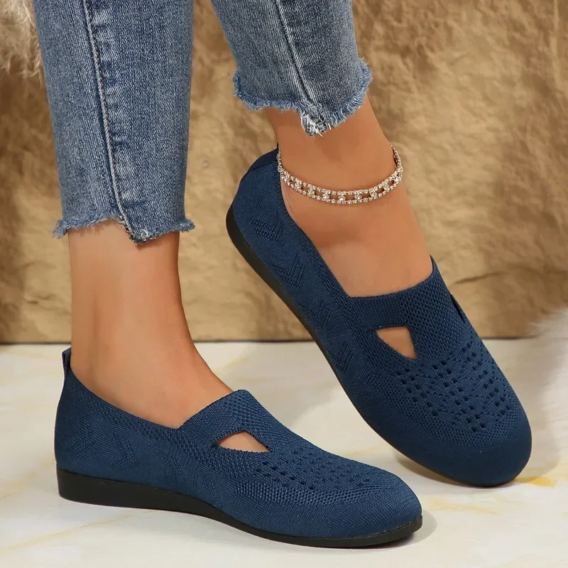 Women's Flat Shoes 2025 Selling New Comfortable Round Toe Lightweight Mesh Breathable Ballet Shoes Casual Slip-on Mom Shoes