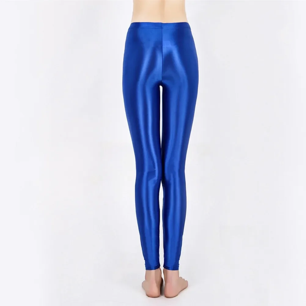 High Waist Leggings Nine-point Nylon Shiny Shiny Tights Slimming Stockings Stretch Textured Women Yoga Glitter