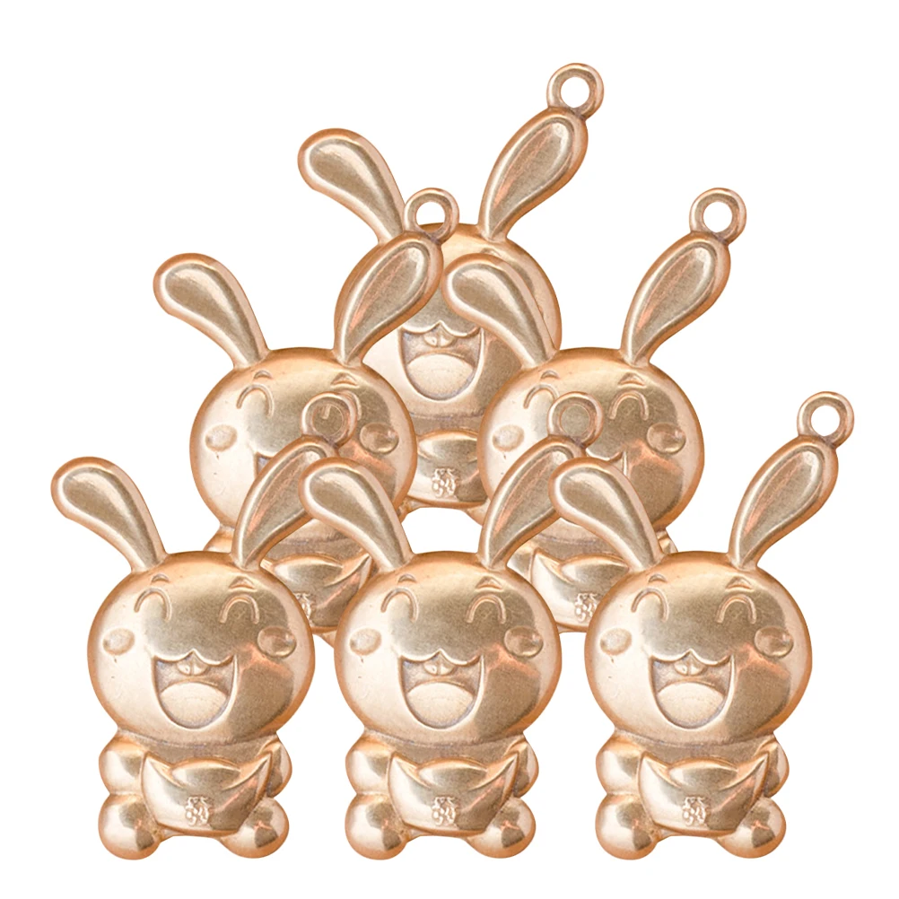 

6pcs Rabbit Keychain Pendant Brass DIY Pendants Craft Hanging Decor Zodiac Adornment Jewelry Charm Accessories