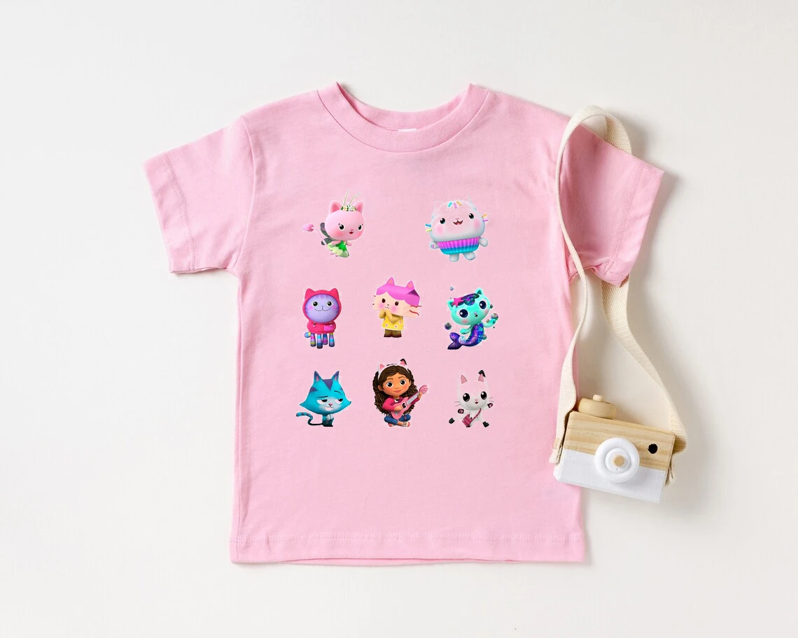 

Little Girl T-shirts Kawaii Gabbys Doll House T Shirt Graphic Print Cute Kids Clothes Pink Tshirts Aesthetic Girls Clothes 3-13Y