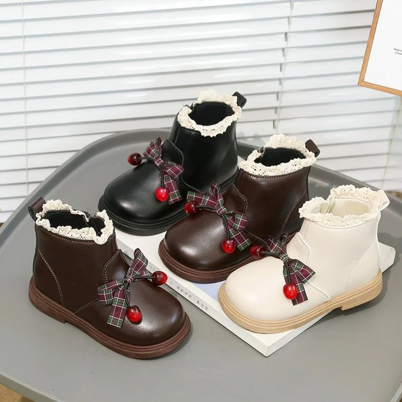 Autumn Fashion Boots For Girls Korean Style Trend Fashion Kid's Footwear Lace Bow Waterproof Children's Princess Shoes