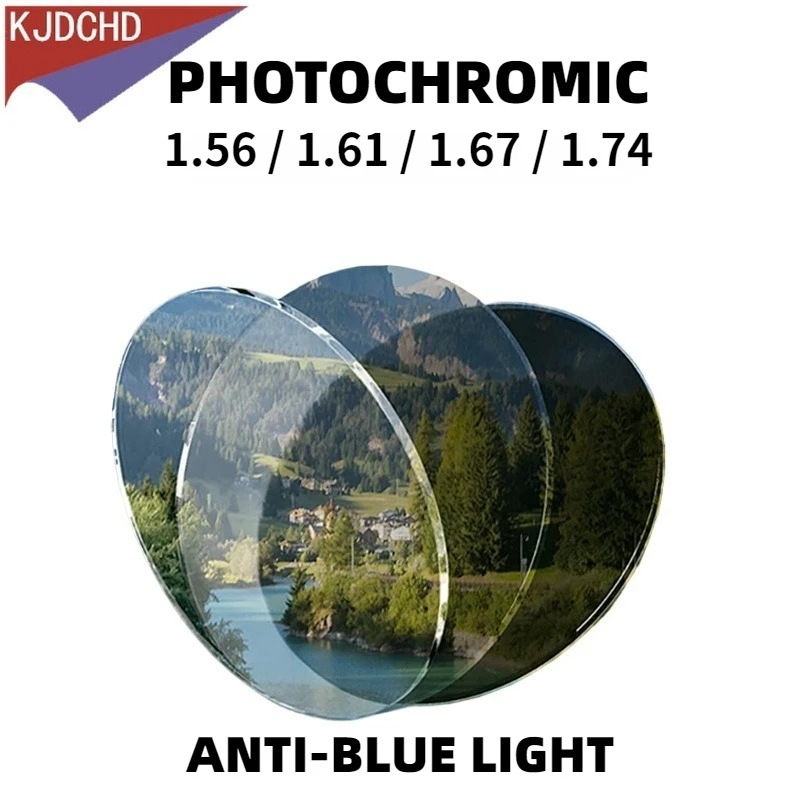 

KJDCHD фотохромная серия с защитой от синего света 1,56 1,61 1,67 1,74 линзы для дальнозоркости и близорукости по рецепту CR-39 асферические линзы из смолы