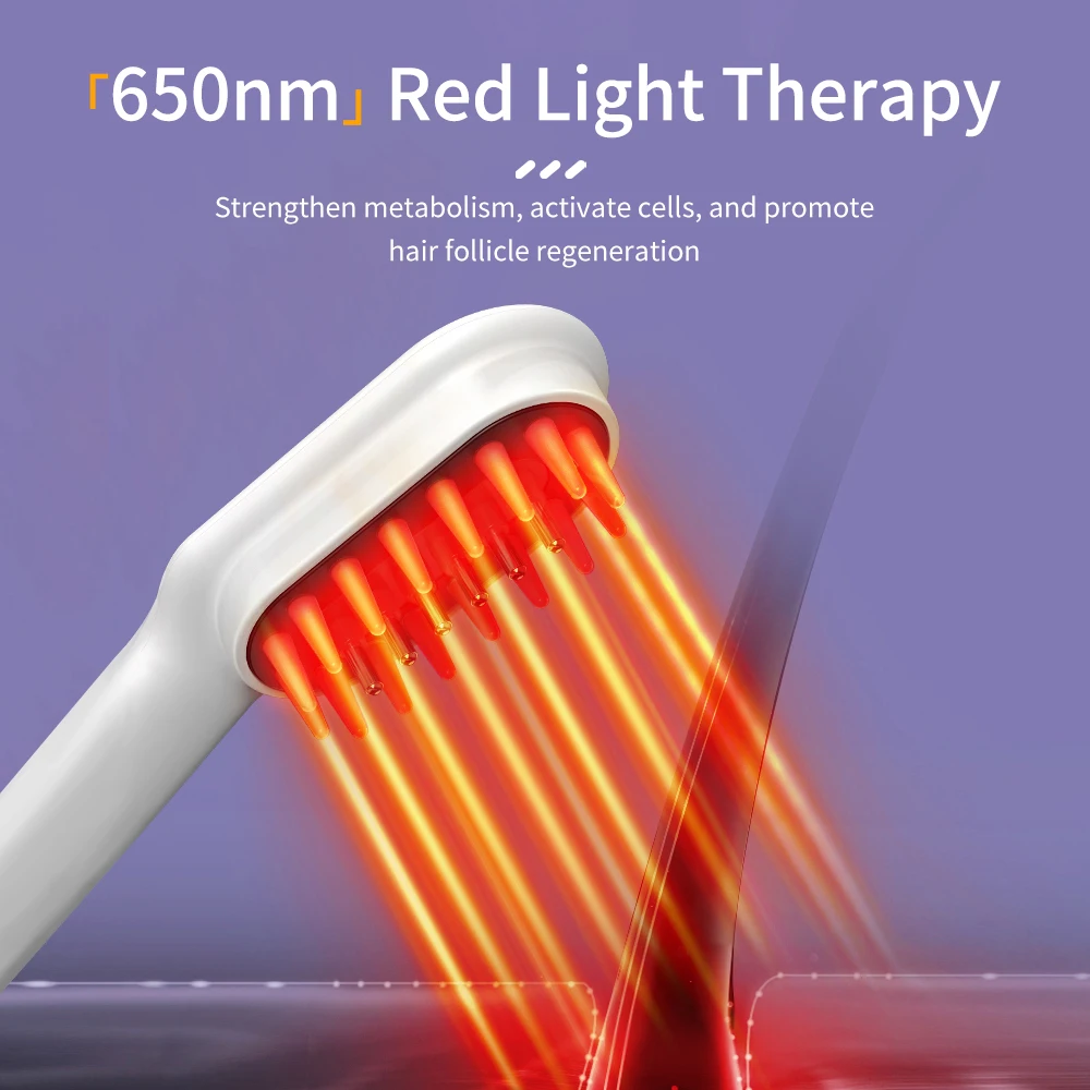 Electric Laser Hair Growth Comb Anti Hair Loss Therapy Comb Infrared RF EMS Nano LED Red Light Vibration Massage Hair Care Brush