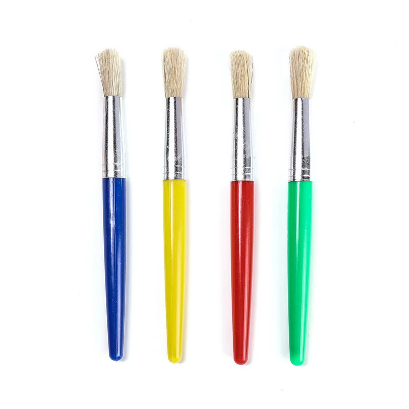 

4pcs Kids Tempera Hog Bristle Artist Brushes Set Round Flat Pointed Graffiti Paintbrush for Children Students Beginners Artist