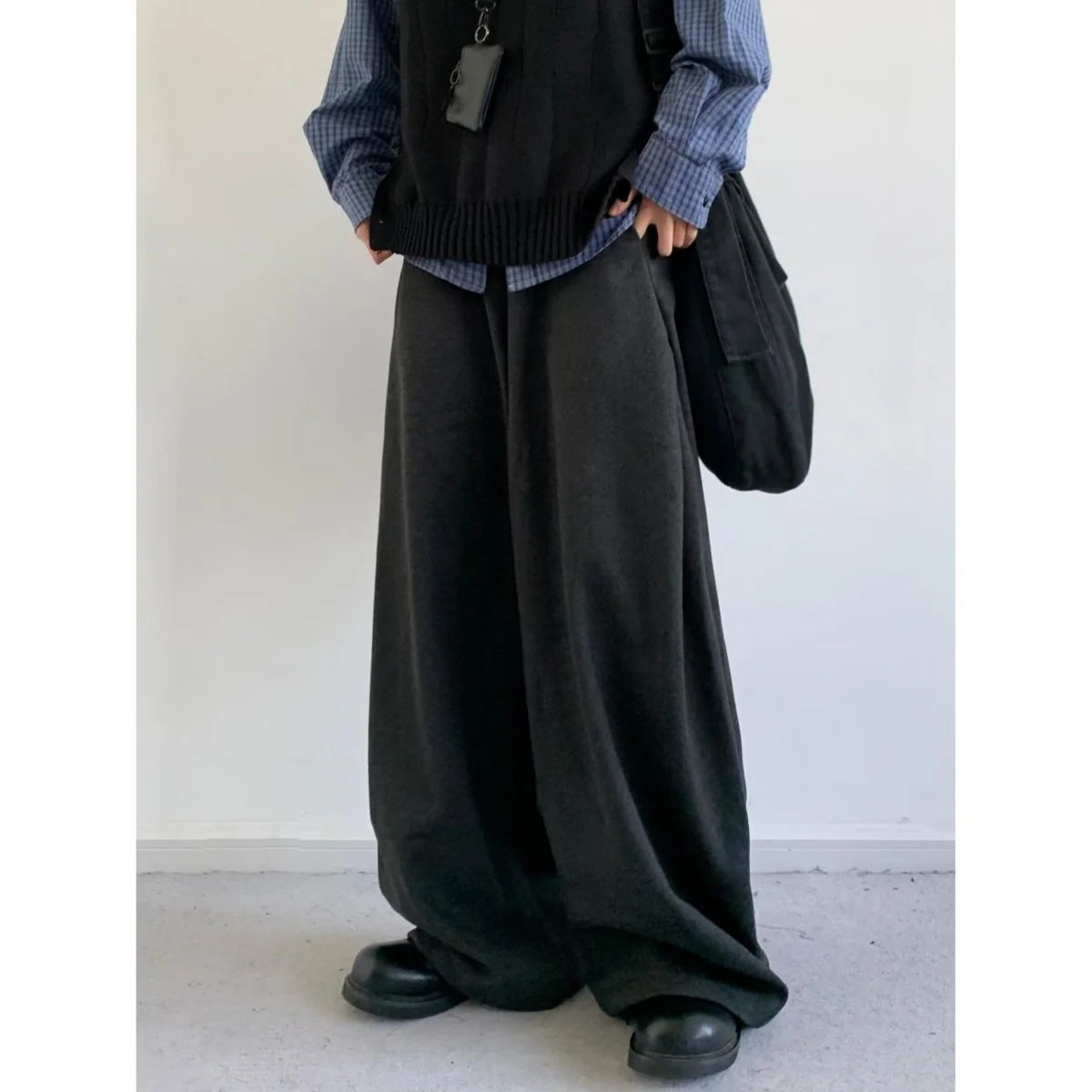 

Loose Wide Leg Jeans High Street Style Elastic Waist Casual Pants Men's Women's Straight Cut Loose Fit Durable Cotton Blend