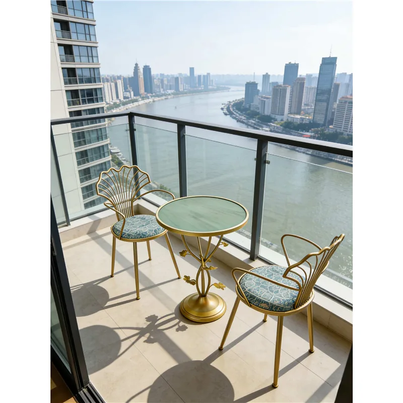 2026 new light luxury wrought iron casual table and chair set metal edge table balcony coffee table exquisite