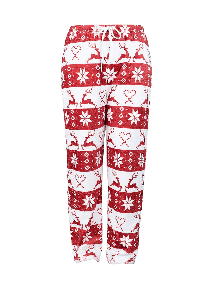 Women Christmas Pants Elastic Waist Drawstring Elk Print Trousers Loose Pajamas Pants