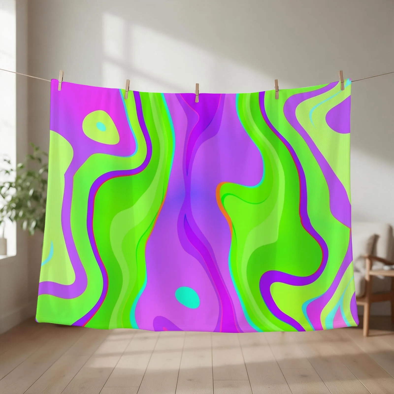 Neon Swirl Pattern - Purple and Green Throw Blanket Personalized Gift sofa bed Luxury Large Blankets