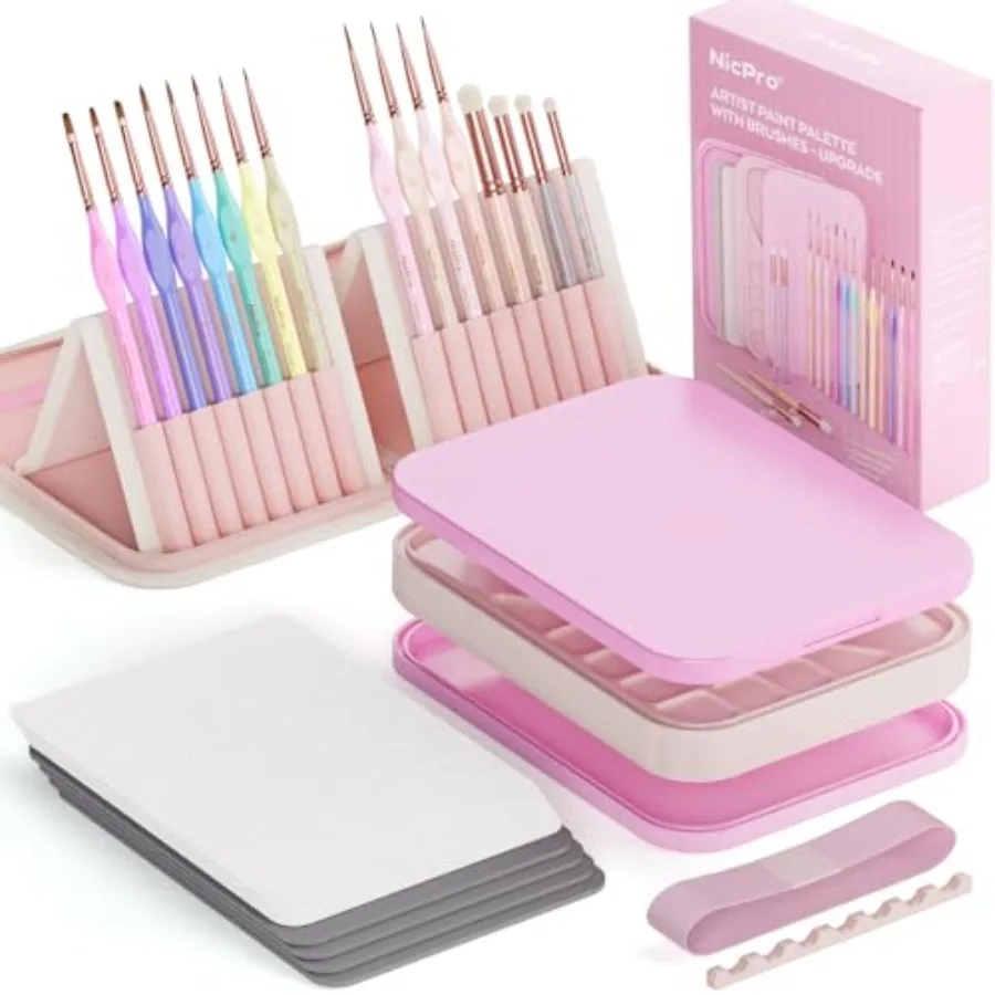 

Aesthetic Miniature Painting Kit, Stay Wet Palette and 16PCS Detail Paint Brushes Drybrush with Bag, Pallet Paper, Sponges, Mix