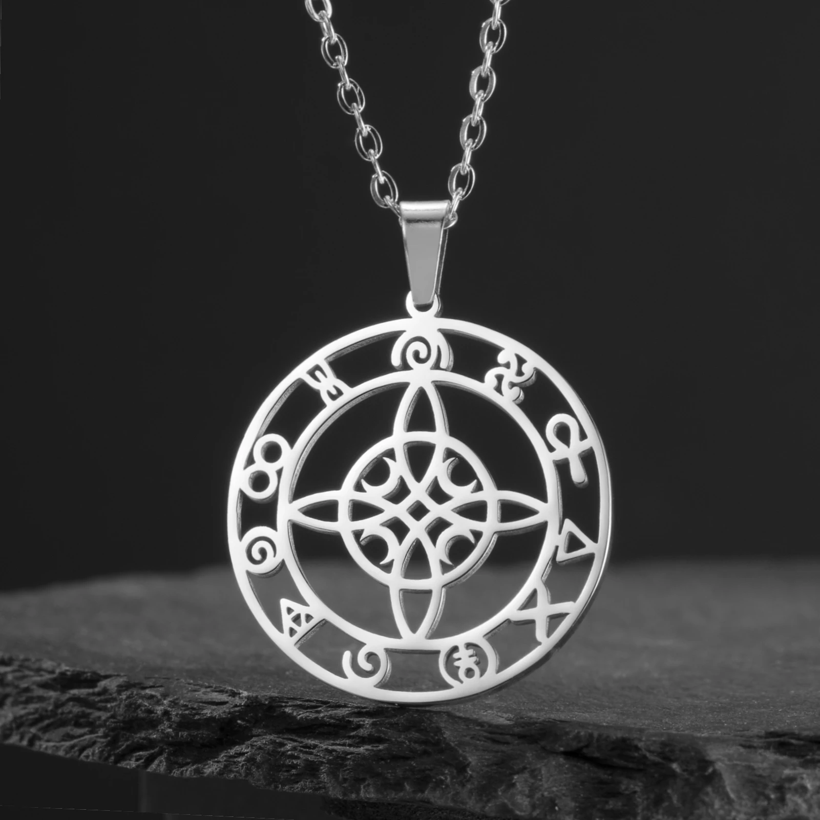 COOLTIME Trend Witch Knot Necklace for Women Stainless Steel Silver Color Celtic Trinity Good Luck Amulet Pendant Wiccan Jewelry